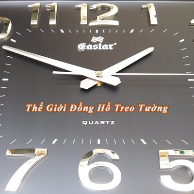 Đồng Hồ Treo Tường KIM TRÔI EASTAR Chữ Nhật Mặt Đen – Mặt Kính 3D – Bộ Số Nổi Ánh Kim Bạc – Kèm Pin Maxell