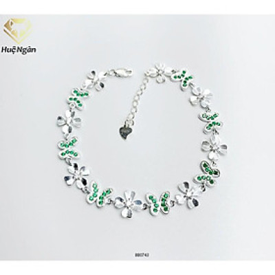 Lắc tay bạc 925 Huệ Ngân - Cỏ bốn lá và bướm xinh đá xanh BB0743