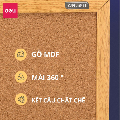 Bảng Ghim Lie Gỗ Bần Khung Gỗ Kết Hợp Bảng Từ Trắng Bút Lông Deli - Treo Dán Tài Liệu Bảng Note Treo Tường Dán Ghi Chú Thông Báo Tranh Ảnh Tặng Kèm Phụ Kiện - Nhiều kích cỡ