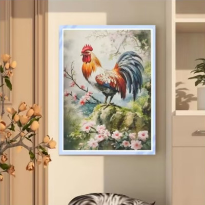[Thêu 4 sợi] Tranh thêu kín Gà trống 8G560, kích thước 65 x 85 cm