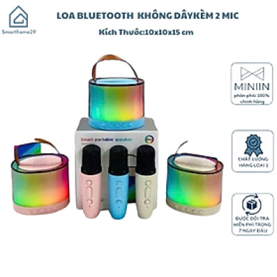 Loa Bluetooth Mini Karaoke Không Dây, Kèm 2 Mic, Âm Thanh Sống Động, Đèn LED 16 Màu - HÀNG CHÍNH HÃNG MINIIN