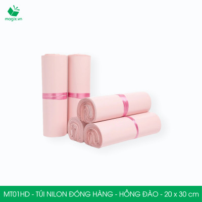 MT1HD - 25x35 cm  - Túi nilon gói hàng - 200 túi niêm phong đóng hàng màu hồng đào