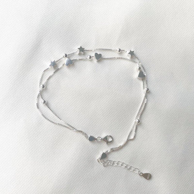 Lắc chân bạc 925 dây đôi gắn sao và bi xinh xắn nhẹ nhàng Dế Bạc - LC4095 - 2