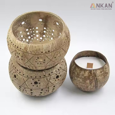 Đèn Gáo Dừa Đựng Nến Tealight Hoa Cúc Handmade Decor Tự Nhiên Trang Trí Spa Cafe ANKAN