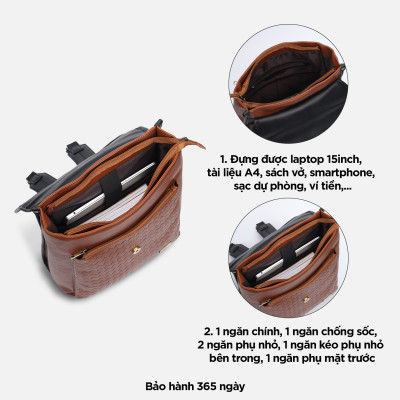 Balo đựng laptop 15 inch họa tiết dập nổi, ba lô da nam nữ đựng tài liệu A4 IDIGO UBP2 - 6029