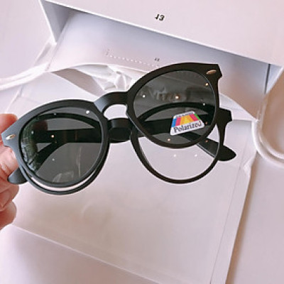 Set Kính Cận Râm Clip On 2in1 Mắt Tròn Đa Năng Màu Đen Cho Nam Và Nữ