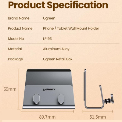 Ugreen UG70584LP193TK Màu Xám Giá Đỡ Điện Thoại Máy Tính Bảng Gắn Tường Tiện Dụng - HÀNG CHÍNH HÃNG