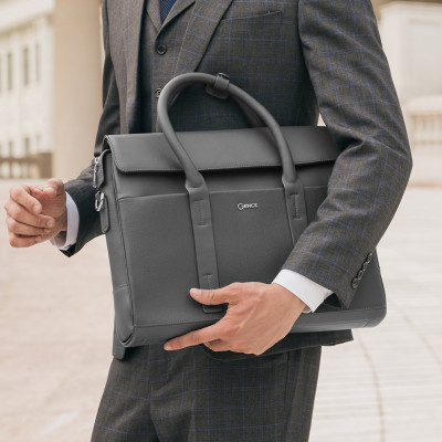 Túi Xách Nam Cặp Da Doanh Nhân GENCE CDX13 Chất Liệu Da Bò Mềm Cao Cấp Màu Ghi Xám