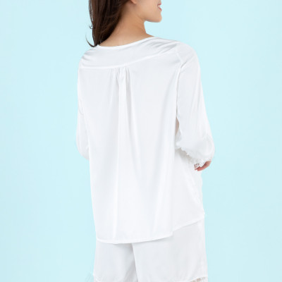 Combo Áo tay lửng phối ren & Quần đùi phối ren LMcation Queen - Màu Trắng