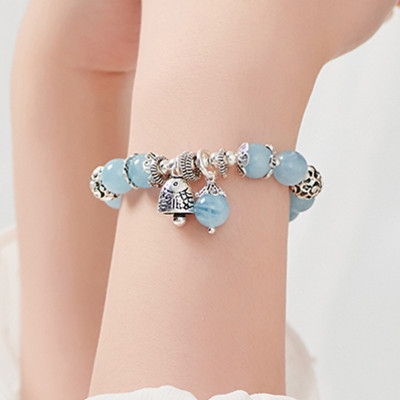 Vòng tay đá Aquamarine phối charm chuông bạc size hạt 10mm mệnh thủy, mộc - Ngọc Quý Gemstones