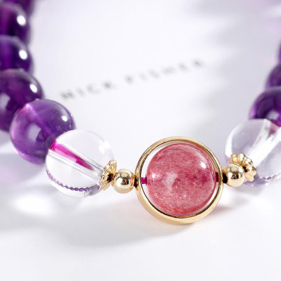 Vòng tay đá thạch anh tím phối thạch anh dâu mệnh hỏa, thổ - Ngọc Quý Gemstones