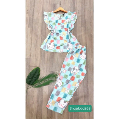 Đồ bộ nữ,đồ ngủ mặc nhà lửng 9 tấc tay cánh tiên vải lanh BL 52 họa tiết dễ thương size 51-70kg.