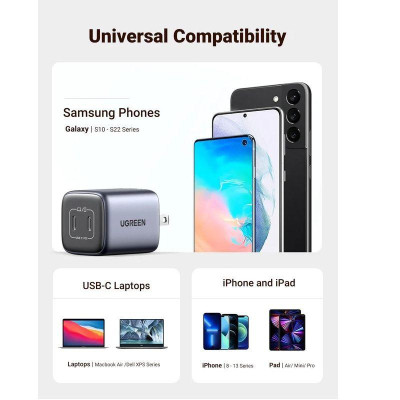 Ugreen UG9057290572TK 45W có 2 cổng USB-C Màu Xám Bộ sạc nhanh PPS GaN PD Fo - HÀNG CHÍNH HÃNG