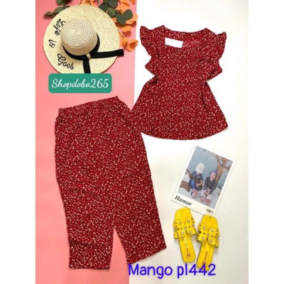 Đồ bộ nữ, đồ ngủ mặc nhà lửng 9 tấc vải lụa mango cao cấp họa tiết hoa nhí size 47-60kg.