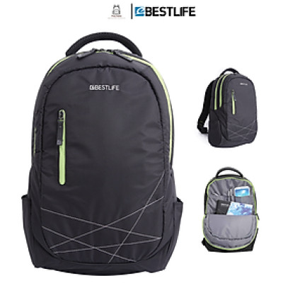 Balo Thời trang BESTLIFE Compact 15.6 inch - Màu Đen viền xanh - Kích thước Cao 47 x Ngang 33 x Rộng 14 cm - Mã BLB-3080G - Ba lô chính hãng bảo hành 2 năm