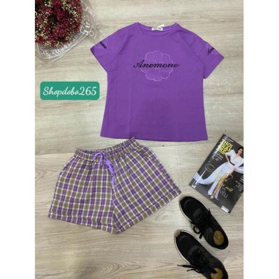 Set đồ nữ, đồ ngủ mặc nhà đùi thun phối sọc kaki BN 04 họa tiết dễ thương.