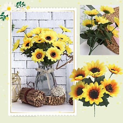 Cụm hoa hướng dương giả - 1 cụm 9 bông - Cây giả, hoa lụa decor trang trí nhà cửa