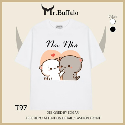 Áo đôi, cặp tay lỡ unisex Mèo mochi nóc nhà, cột nhà dễ thương Mr.Buffalo T96T97