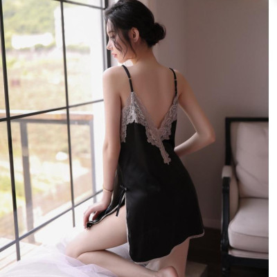 Đầm ngủ lụa phối ren cao cấp không mút - Màu đen