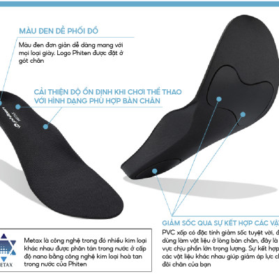 Lót giày thể thao Phiten insole cup type giảm sốc TI464003/TI464004/TI464005