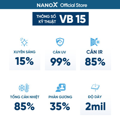Phim cách nhiệt NanoX VB 15 phản quang, phản gương dán kính chống nắng nóng