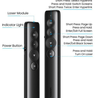 Ugreen UG50654LP479TK 200M laser sử dụng pin AAA không kèm pin Bút trình chiếu điều khiển 100m có túi đựng - HÀNG CHÍNH HÃNG