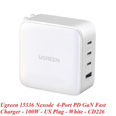 Ugreen UG15336CD226TK 100W Bộ sạc nhanh Nexode GaN 3 cổng USB Type-C + USB-A Màu Trắng chuẩn cắm US - HÀNG CHÍNH HÃNG