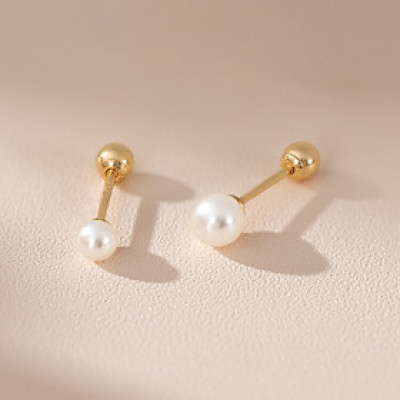 Khuyên Tai Ngọc Trai (Chuôi Bi Vặn Vàng 14K) - MOON Jewelry