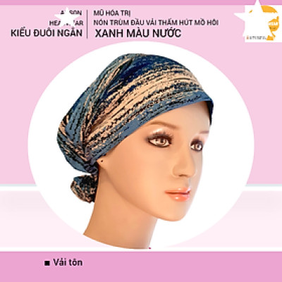 Nón hóa trị vải mềm mát, hút mồ hôi, bệnh nhân ung thư, chemo hat, nón trùm đầu [KIỂU ĐUÔI NGẮN-XANH MÀU NƯỚC] 