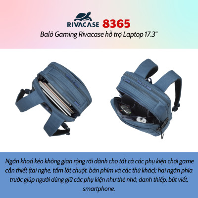 Balô Gaming Rivacase 8365 Để Vừa Laptop 17.3" - Bảo Hành 24 Tháng - Hàng Chính Hãng