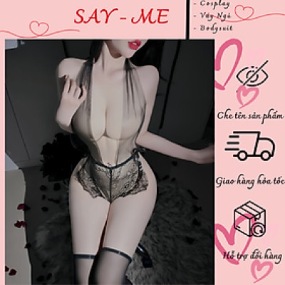 Bodysuit Lưới Xuyên Thấu Cổ Yếm Phối Ren Hoa – Siêu Gợi Cảm, Cắt Xẻ Tôn Dáng, Sexy  C061