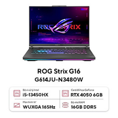ASUS ROG Strix G16 G614JU-N3480W (Intel Core i5-13450HX | RTX 4050 6GB | 16 inch FHD + 165Hz | 16GB | 512GB | Win 11 | Xám) - HÀNG CHÍNH HÃNG