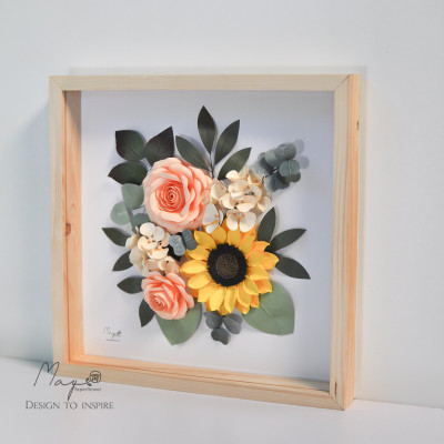 Tranh Hoa Giấy Handmade Trang Trí - Bình Minh MAYPAPERFLOWER Khung Gỗ Size 33x33cm