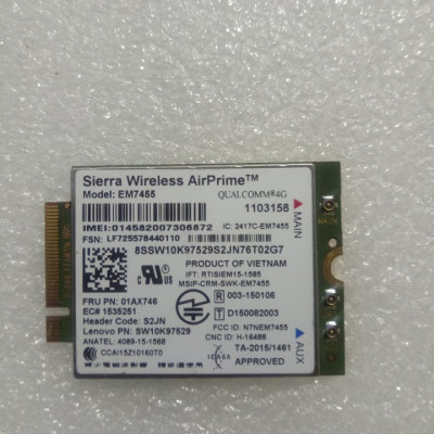 Card WWAN 4G Lenovo ThinkPad EM7455 4G LTE dùng cho laptop Lenovo Thinkpad L470, L570, P51, P70,P71,T470,T470p,T570,X270 - Hàng chính hãng
