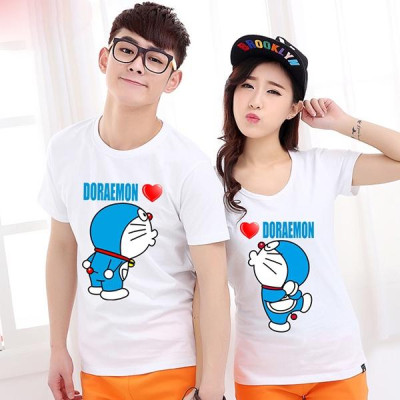 Áo thun cặp đôi in hình DOREMON xinh xắn form rộng vải dày mịn