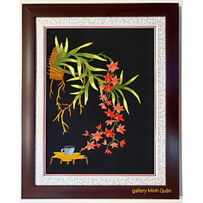 Tranh thêu tay -Giỏ Hoa Lan