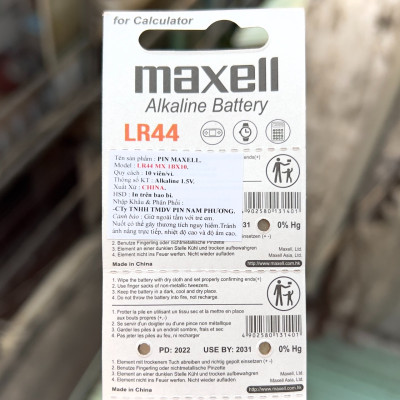10 Viên Pin Maxell LR44 AG13 L1154 Cúc Áo 1,5V Nhật Bản