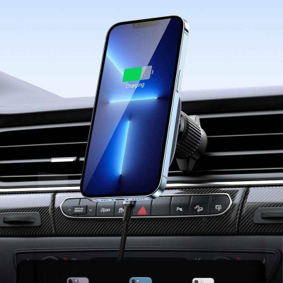 Ugreen UG15120CD345TK 15W Bộ sạc hít từ tính không dây kiêm giá đỡ điện thoại trên xe hơi màu Đen điện vào cổng type c - HÀNG CHÍNH HÃNG