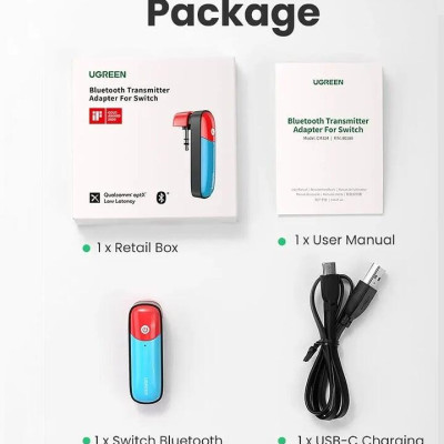 Ugreen UG80188CM324TK Bluetooth 5.0 bộ phát bt jack 3.5mm Audio hỗ trợ chuẩn APTX Low Latency cho Nintendo Switch - Lite. PS4. PC - HÀNG CHÍNH HÃNG