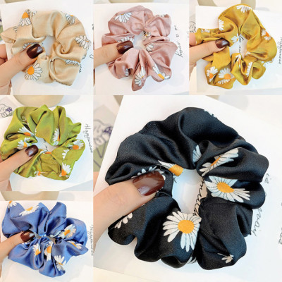 Dây buộc tóc Scrunchies lụa in hoa cúc HD98