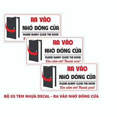 Tem Nhắc Nhở Ra Vào Nhờ Đóng Cửa, Tem Decal Nhựa Dán Chú Ý Ra Vào, Nhỏ Gọn, Nhờ Đóng Cửa Để An Toàn. Takyhome 5005