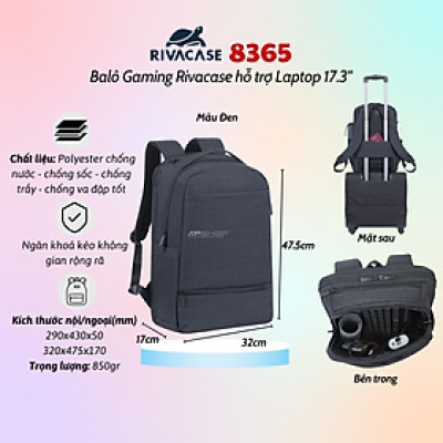 Balô Gaming Rivacase 8365 Để Vừa Laptop 17.3" - Bảo Hành 24 Tháng - Hàng Chính Hãng