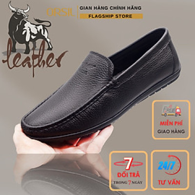 Giày lười nam da bò ORSIL, giầy mọi nam màu đen thời trang - ORSIL102D