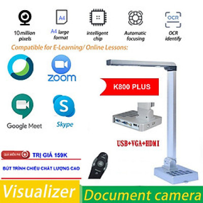 ROGTZ - Máy Chiếu Vật Thể Scan Tài Liệu Màu Tốc Độ Cao K800 Plus Lấy Nét Tự Động Scan A3/A4/A5 Camera 10MP Kết Nối VGA - HDMI - USB - AV Google Meet Văn Phòng Lớp Học DirectConnect Visualizer UltraZoom GoogleMeet Office Classroom Hàng Chính Hãng