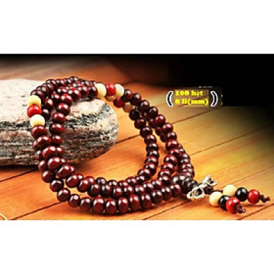 Combo Vòng đeo tay Chuỗi 108 hạt gỗ tự nhiên, Phong cách Phật Giáo, thắt nơ, đính Kim Cang Chùy, Kèm túi Nhung.