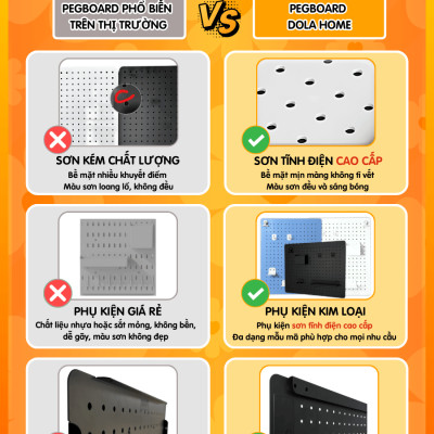 Bảng lỗ Pegboard Dola Home kim loại cao cấp treo tường. Bảng treo trang trí decor nhà cửa, góc làm việc