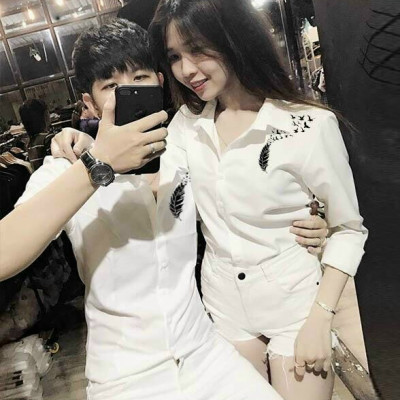 Áo sơ mi cặp họa tiết lông vũ và chim 