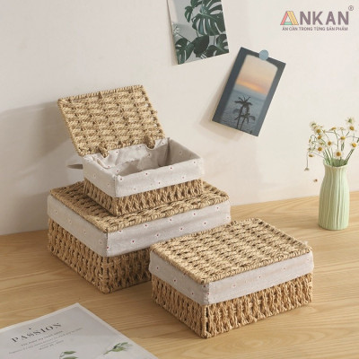 Giỏ Đựng Mỹ Phẩm Có Nắp ANKAN Dùng Để Bàn, Đựng Đồ Mini, Sắp Xếp Đồ Đạc Gọn Gàng, Ngăn Nắp