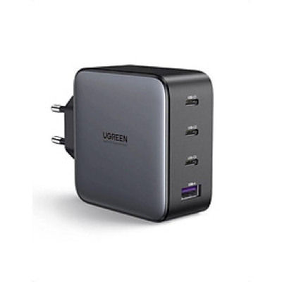 Ugreen UG40747CD226TK 100W EU PD3.0 GaN màu đen 3C + 1A sạc siêu nhanh 4 cổng 3 x usb type C và 1 x A chân cắm tròn - HÀNG CHÍNH HÃNG