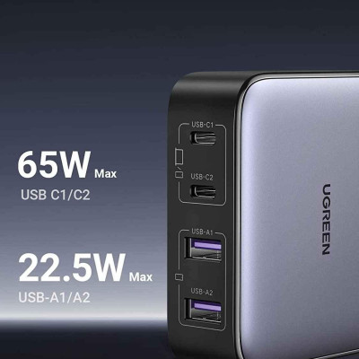 Ugreen UG90747CD327TK 65W Màu Trắng Bộ sạc nhanh gồm 2 cổng USB-C + USB-A chuẩn cắm EU - HÀNG CHÍNH HÃNG